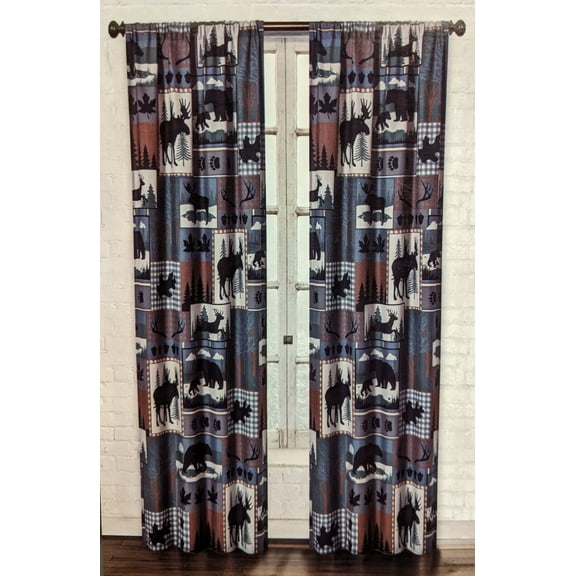 WOODLAND FOREST Wilderness Cabin Window Curtain Panel Pair, 84" Long, by DeLeon