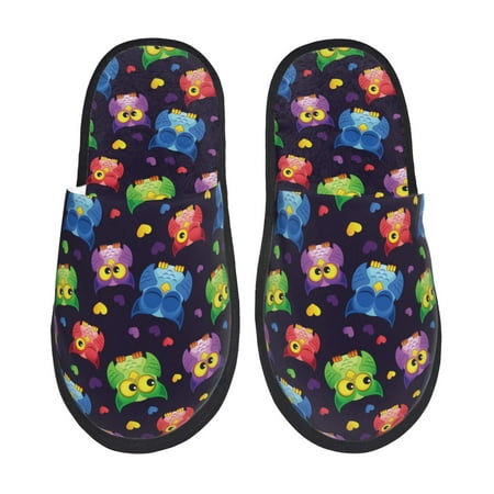 

Yiaed Owls And Hearts Print Unisex House Slippers Slip on Warm Shoes Indoor Outdoor with Anti-slip sole-Large