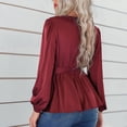 thumbnail image 4 of Blusa De Manga Larga Para Mujer, Blusa Cruzada Suave Con Cuello En V Para Mujer, Moda Transpirable Ajustable Para Uso Diario Para Citas Octpeak rojo oscuro XL, 4 of 6