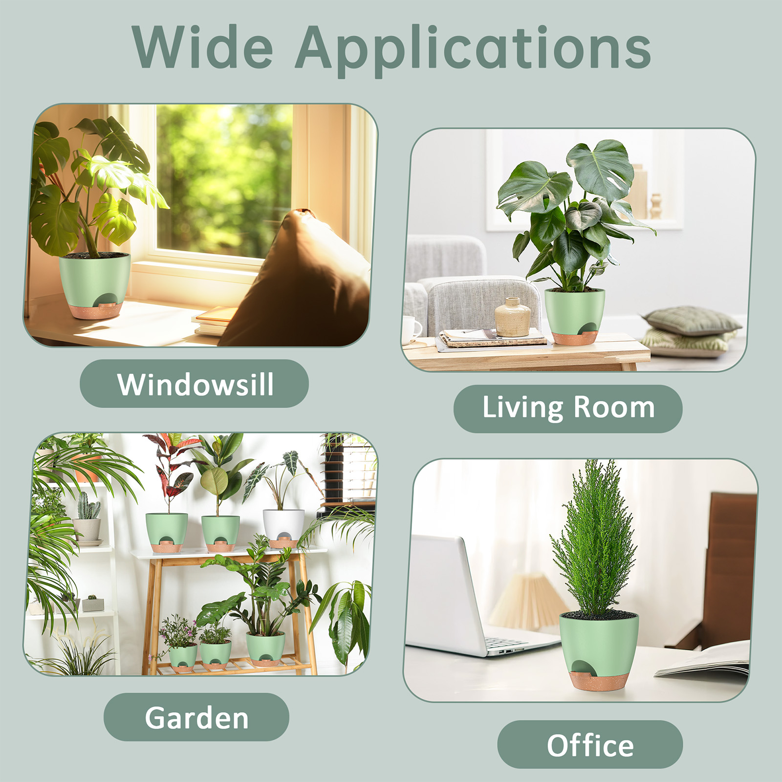 Xueyu 5-Pack Self-Watering Plant Pots, Green photo 4