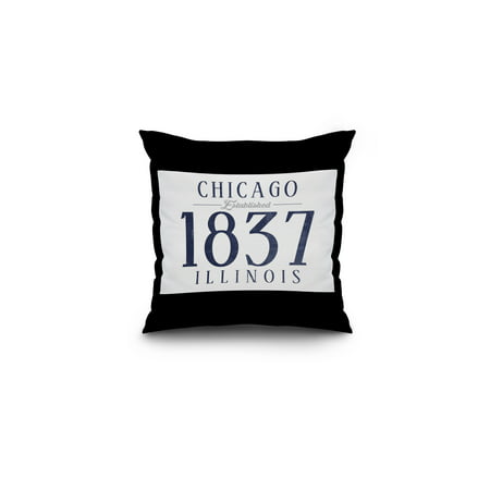 Chicago, Illinois - Established Date (Blue) - Lantern Press Artwork (16x16 Spun Polyester Pillow, Black