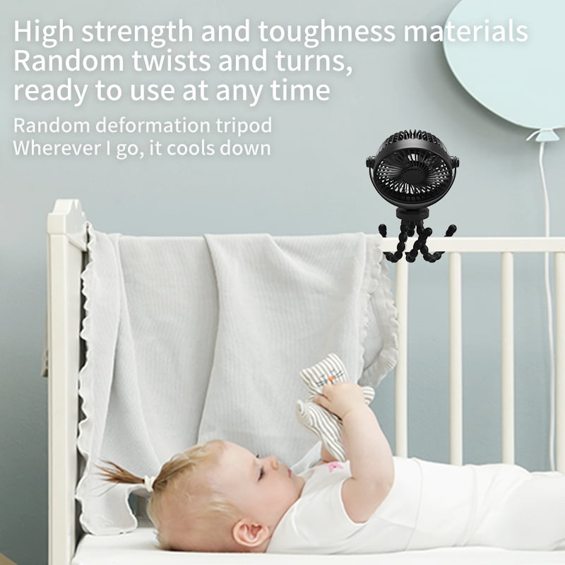 Baby Stroller Fan, Portable Fan 2000mAh, Clip on Fan for Baby, Mini Desk Hanging Fan Battery Rechargeable Personal Fan for Stroller, Car Seat, Treadmill, Camping