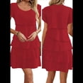 thumbnail image 3 of Elegante Vestido de para Mujer, con Volantes, , Cuello Redondo, Mangas Abullonadas, Vestido Midi Fluido para Cóctel o Fiesta Vino Tinto S, 3 of 7