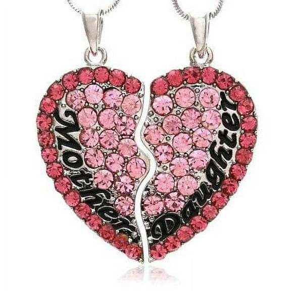Hot Pink Mother Mom Daughter Mother's Day Best Friends Heart Pendant Necklace a1