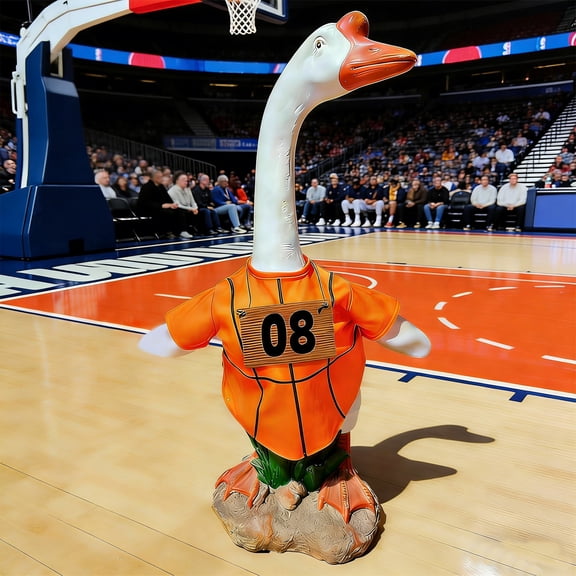 Vibrant Basketball Pattern Porch Goose Outfit, 18.9" Hoop Fan Lawn Goose Clothes, Courtside Glow Decor for 23" Goose & Sports Fans