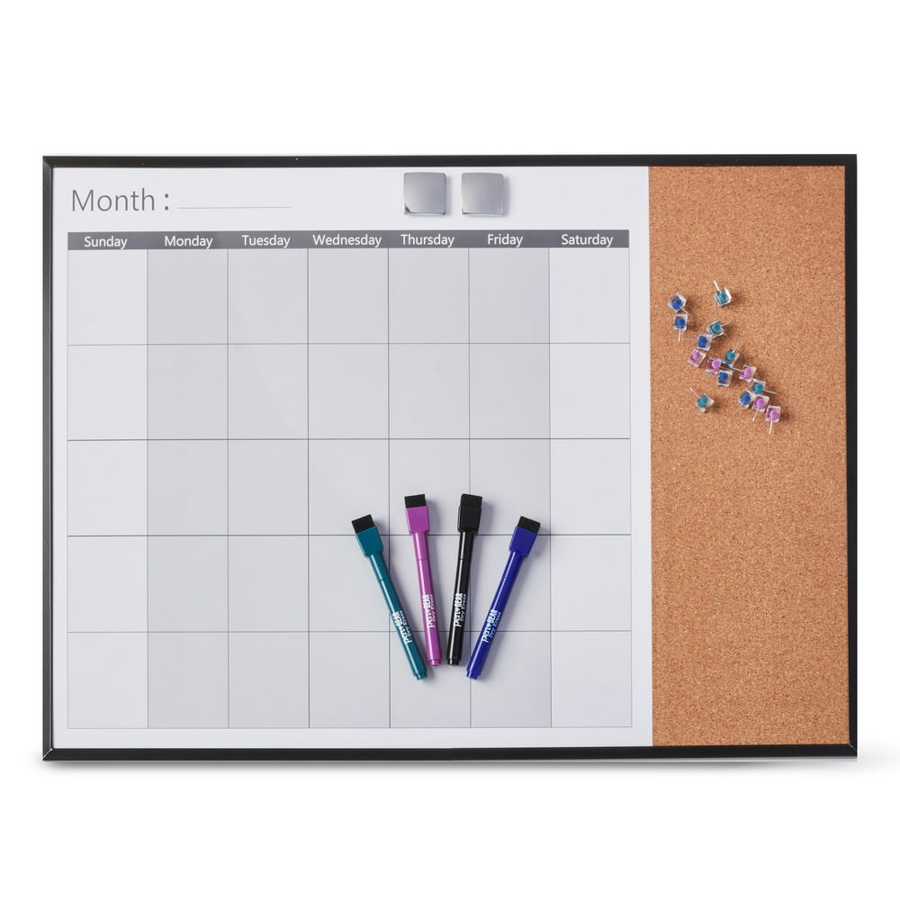 Pen + Gear Dry Erase Combination Monthly Calendar Board, 17" x