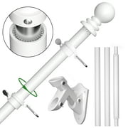 Flag Pole for House - 5 FT FlagPole Kit for American Flag - Outdoor Metal Aluminum Flag Pole - Wall Mounted Tangle Free Flag Poles with Holder Mounting Bracket for Outside, Porch (White)