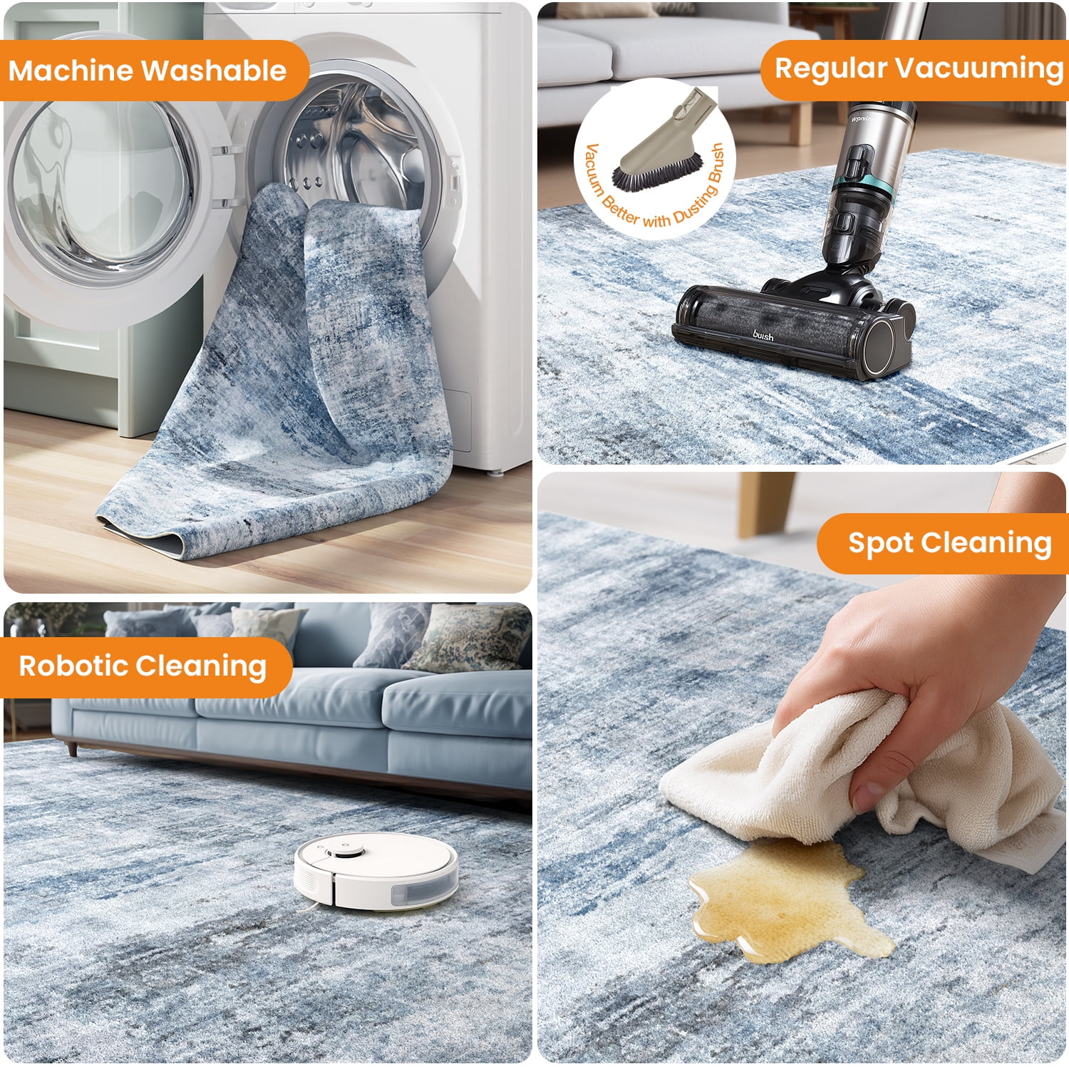 Area Rugs for Living Room, Homasen 8'x10' Washable Indoor Rug Dream Light Blue, Soft Low Pile Stain Resistant Carpet for Bedroom, Dinning Room