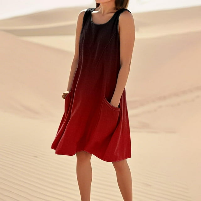 LOVZFMLL Robes Femmes Couleur Unie Imprimé Décontracté Sans Manches Ample avec Poches
