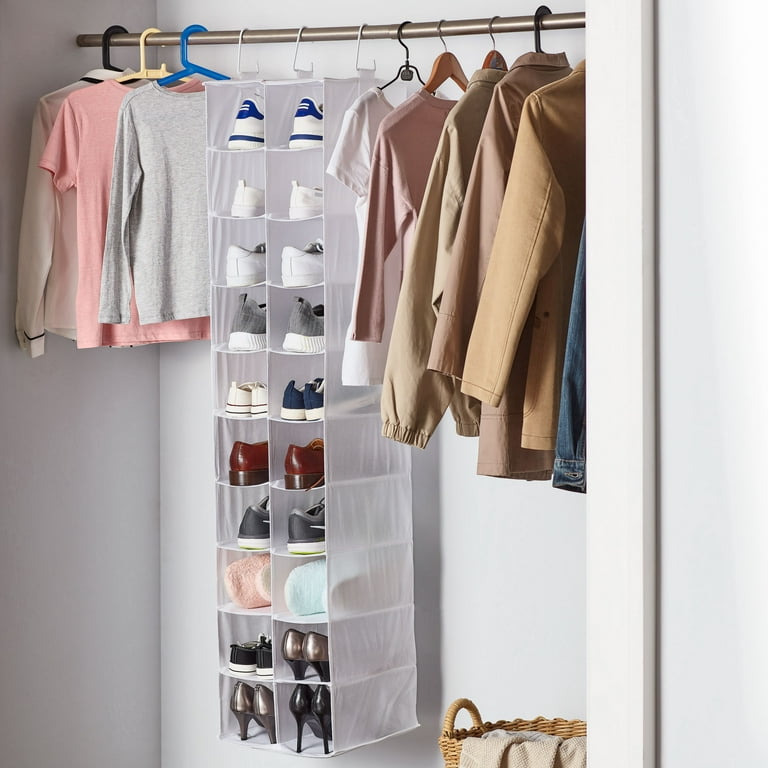 Mainstays 20 Pocket Non Woven Door Hanging Closet Shoe Organizer White Walmart