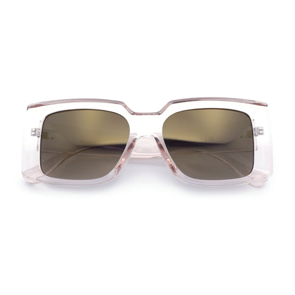 Womens Retro Mod Rectangle Thick Plastic Luxury Minimalist Plastic Sunglasses Pink - Gold Mirror