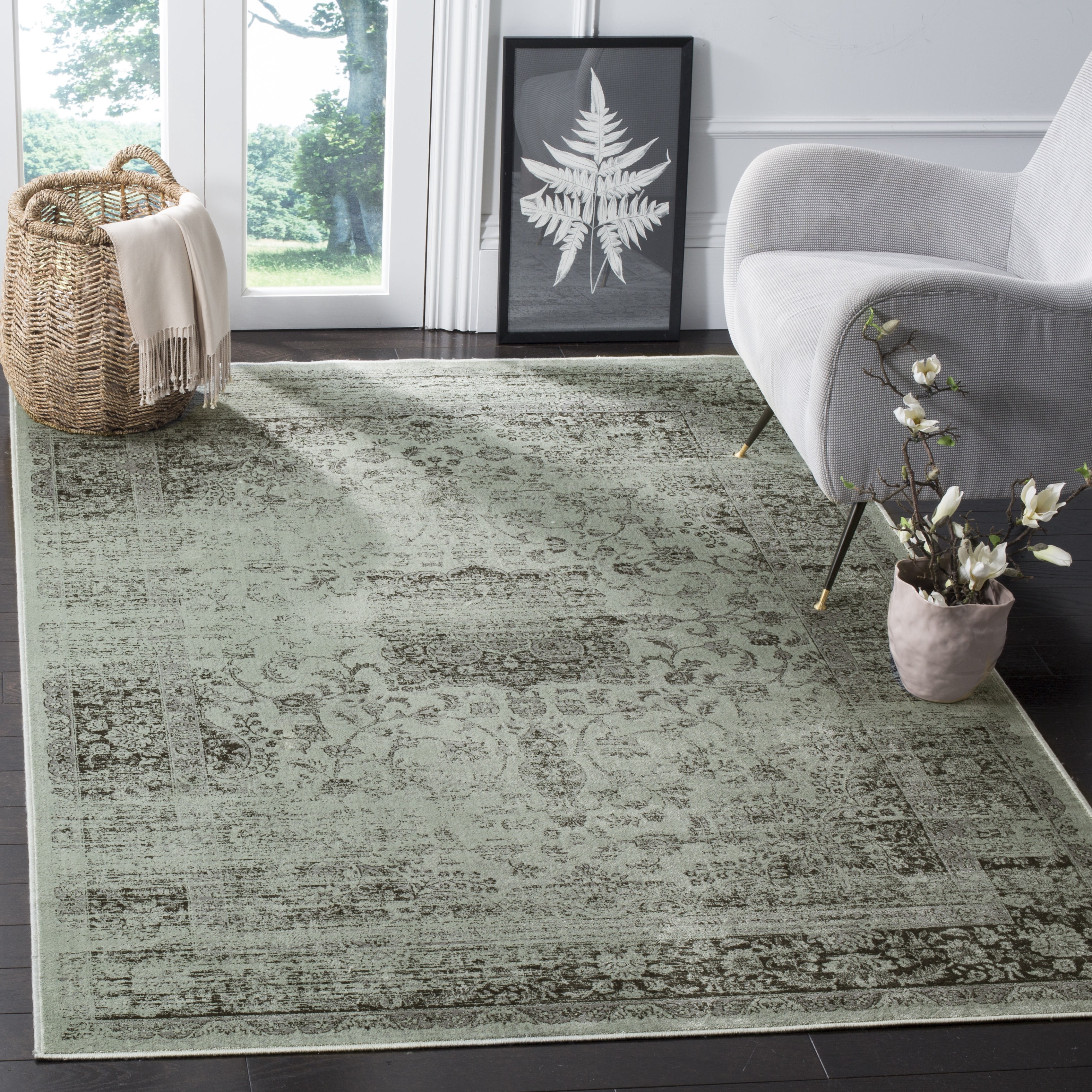 SAFAVIEH Vintage Hartley Bordered Area Rug, Spruce, 4' x 5'7"