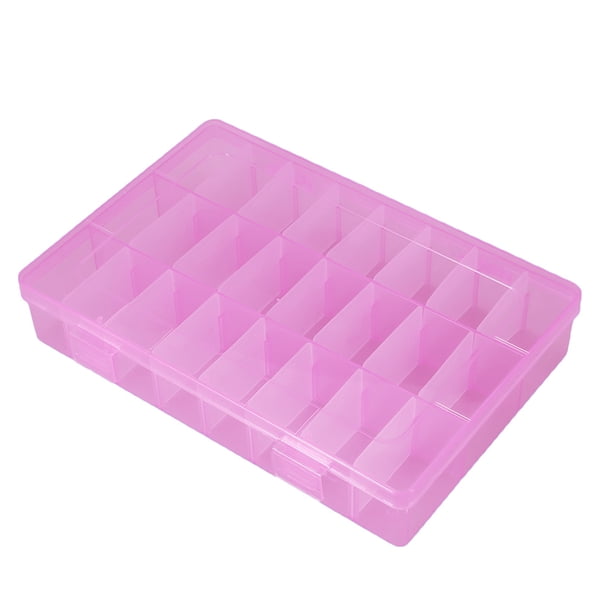 Jadeshay Caja Ajustable de plástico para Joyas de 24 Rejillas, organizadores Desmontables de plástico Transparente, Caja de Almacenamiento para Pendientes, contenedores divisores(Rosa)