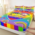 thumbnail image 3 of Manfei Colorful Rainbow Stripes Queen Sheet Sets,Heart Diamond Print Flat Sheet,Gradient Green Blue Queen Fitted Sheet For Girl Boy,Ultra Soft Home Decor,4 Pieces, 3 of 7