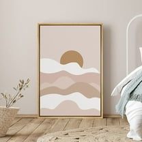 PixonSign Framed Canvas Print Wall Art Tan Mountains and Sun Abstract Wildlife Illustrations Modern Art Rustic Scenic Colorful Multicolor Boho Decor for Living Room, Bedroom - 16"x24" Natural