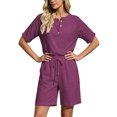 thumbnail image 6 of Hurxie 2 Piece Sets for Women Summer Lounge Short Set Spring Matching Biker Shorts V Neck Oversized Shirt Clothing Hot Pink,L, 6 of 7