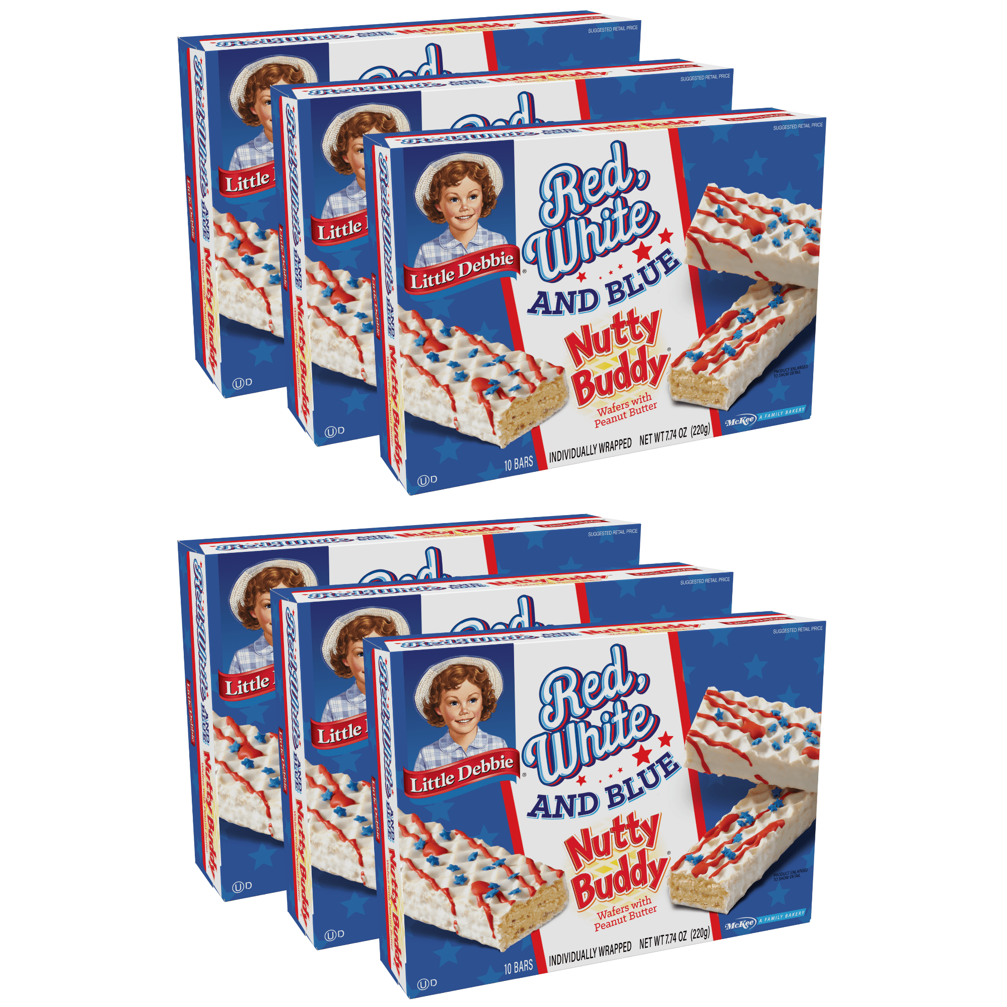 Little Debbie Red, White and Blue Nutty Buddy Bars, 6 Boxes, 60
