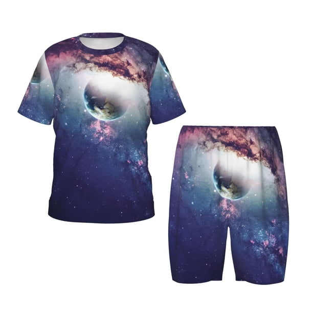 Balery Planets Stars And Galaxies Conjunto de Pijama Infantil de Manga Corta con Estampado – Ropa de Dormir de Algodón Suave-4X-Large