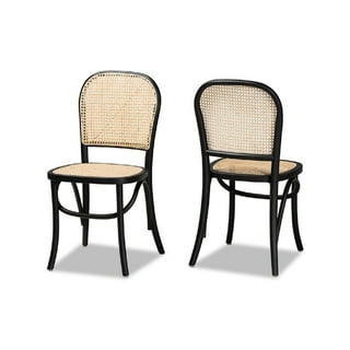 GDF Studio Durand King Louis Faux Leather and Rattan Dining Chairs, Set of  2, Black