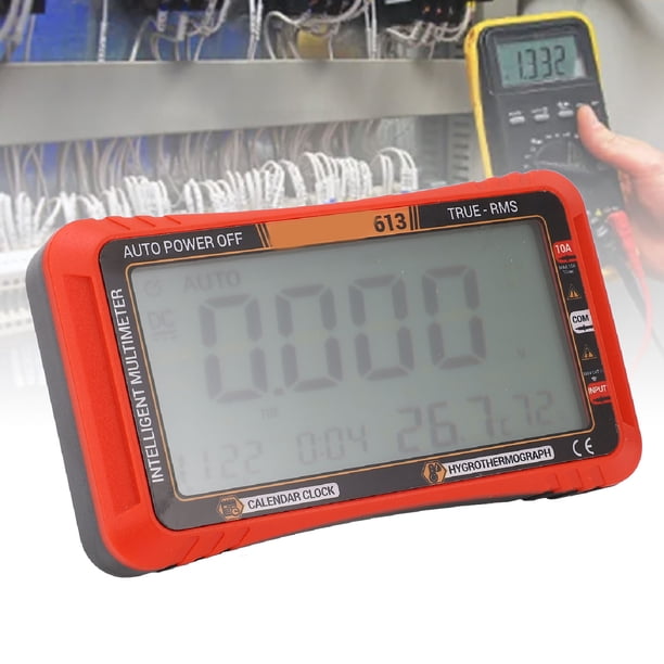 Medidor de Amplificador de Voltios de Ohm, Función de Reloj de Alarma Calendario Multímetro Indicador digital de Batería Baja para Mantenimiento