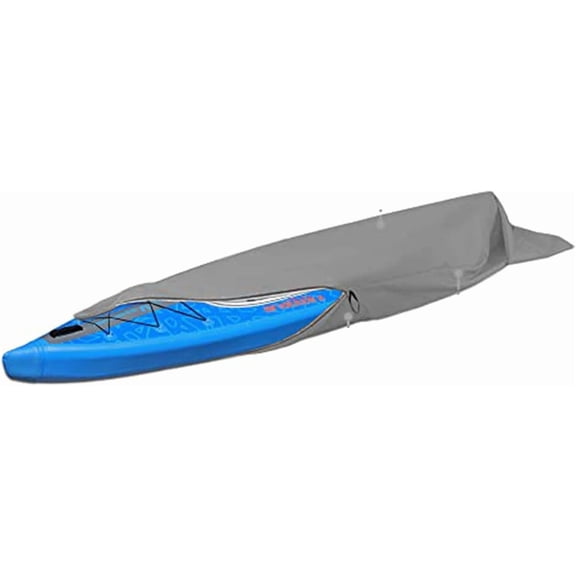 13ft 600D Fade and Crack Resistant Trailerable Kayak Cover , Waterproof & UV Protection Heavy Duty Canoe Cover for Indoor/Outdoor Storage   2 Adjustable Straps(Grey)