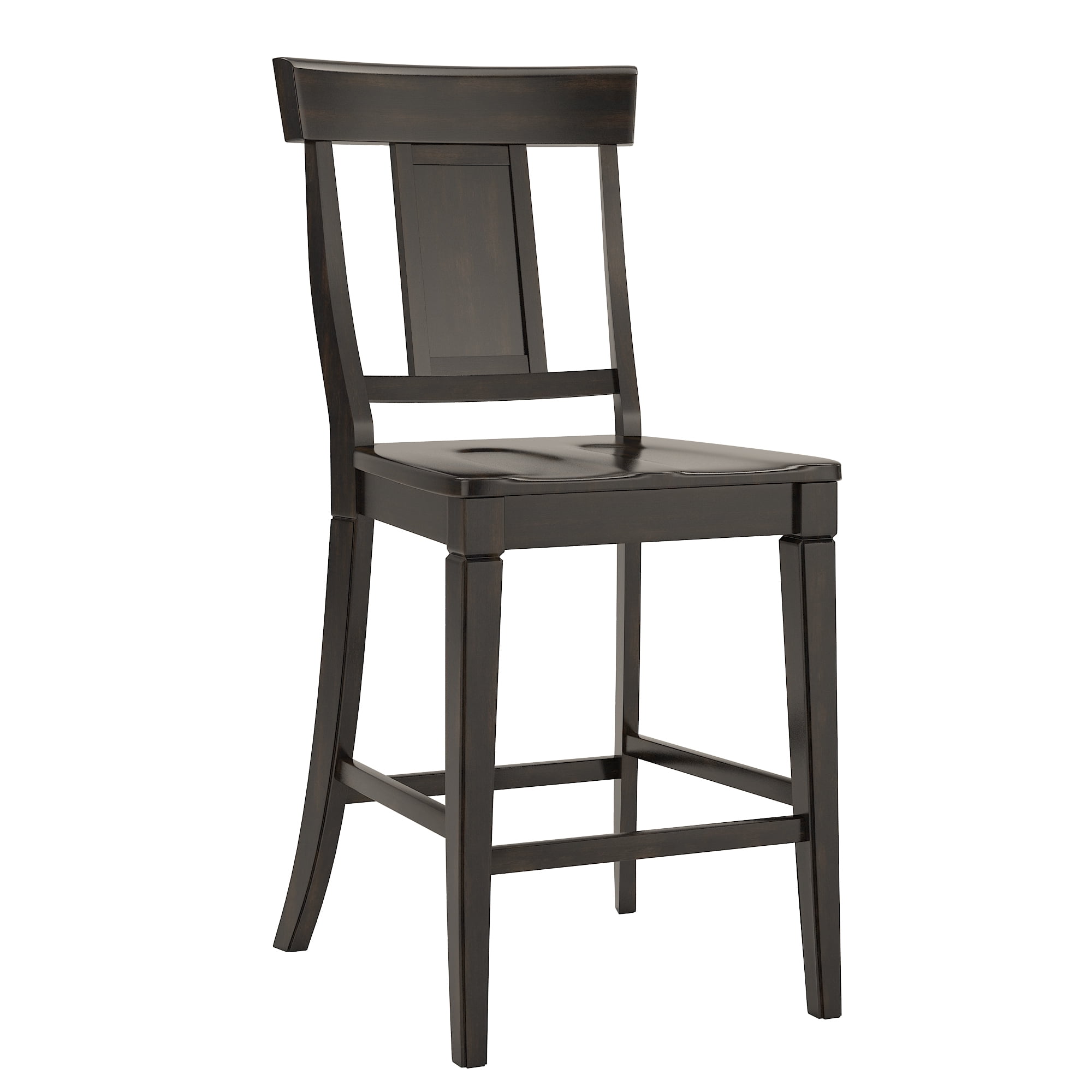 Weston Home Farmhouse Vintage Panel Back Solid Wood Counter Height Chair, Set of 2, Antique Black
