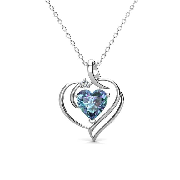 Cate & Chloe Regina 18k White Gold Plated Blue Heart Necklace with Swarovski Crystals for Women