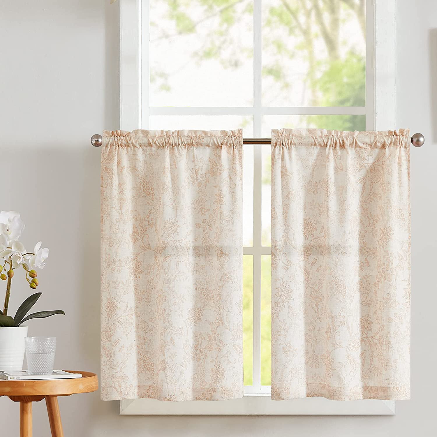 Vangao Linen Kitchen Curtains Cafe Tiers 36 Inch Length Farmhouse ...