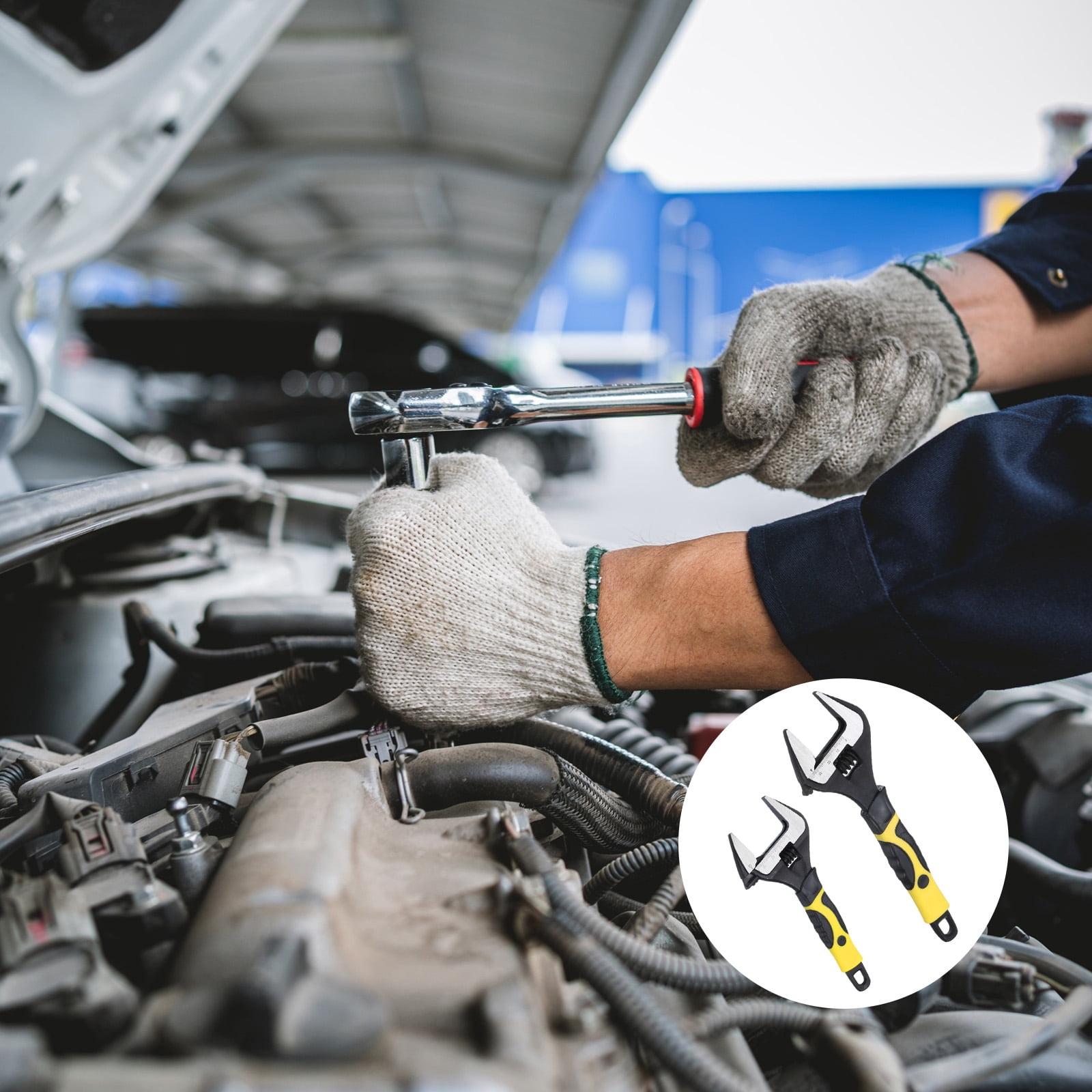 2pcs Adjustable Wrench 8" 6" CR-V Universal Spanner Wide Opening, Black/Yellow