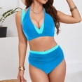 thumbnail image 5 of BOBOGOJP Women Plus Size High Waisted Bikini - Ribbed Two Piece Swimsuit Tummy Control Bathing Suit V-Wired 2026 Swimwear Blue for Size S, 5 of 8