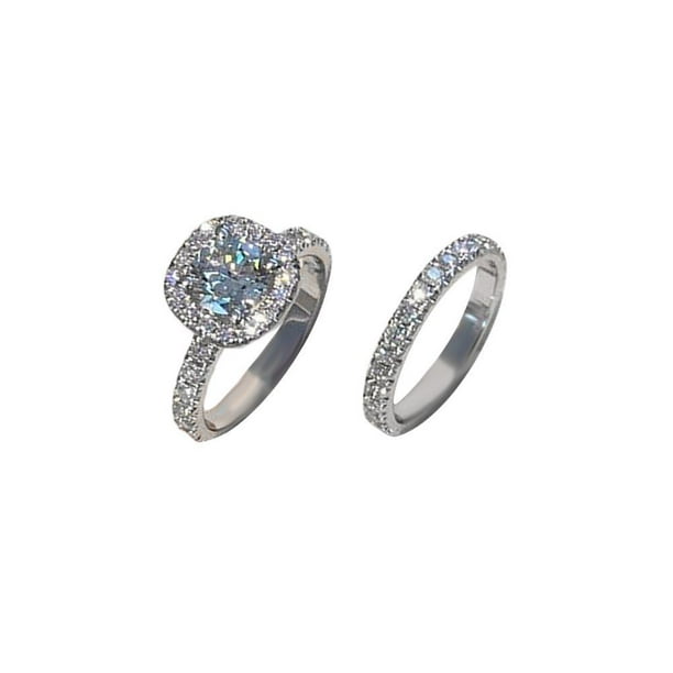 Conjunto De Anillo De Diamantes Redondos Conjunto De Anillo De Banda De Boda De Compromiso Nupcial Elegante Conjunto De Regalo De Aniversario Kearding AP006531-02