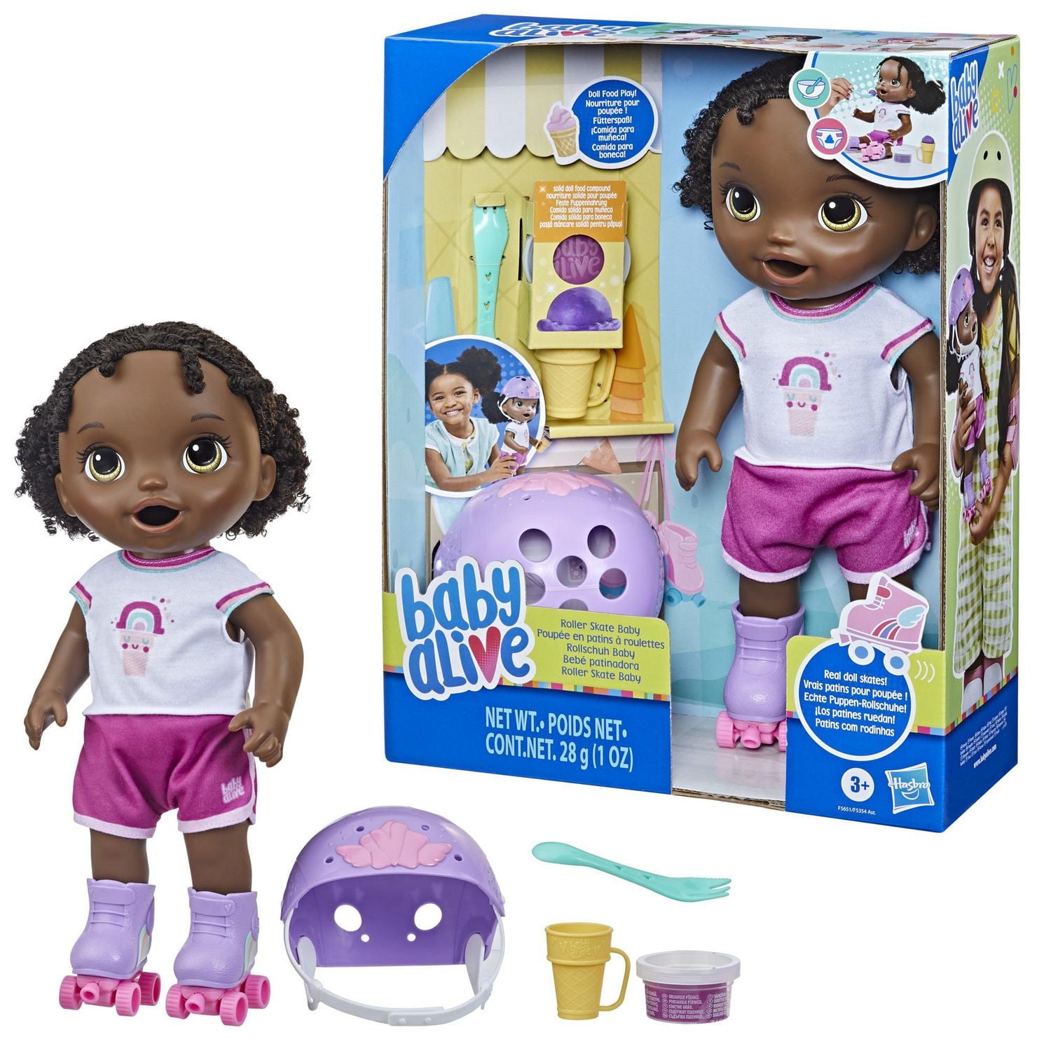 Baby Alive Poupée en patins à roulettes, cheveux noirs