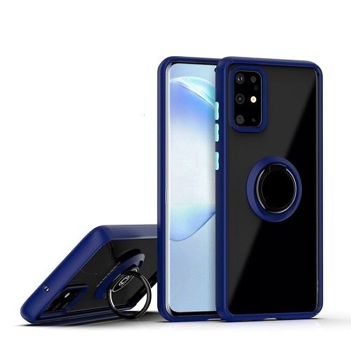 TopSave Étui Rigide Acrylique Transparente, Étui Hybride à Anneau pour Samsung S20 Plus, Bleu Marine