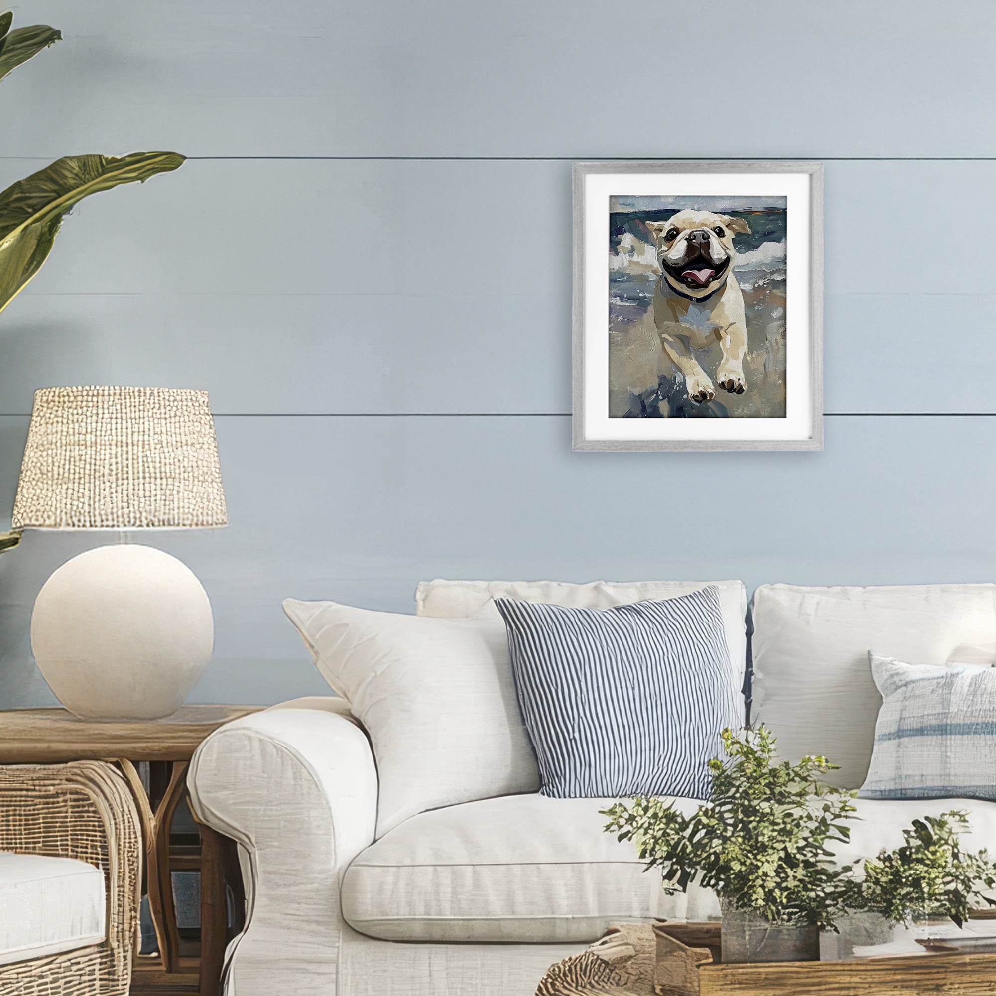 Stupell Industries Sunny Paws Dog on Beach Gray Framed Print Under Glass, design by Svetlana Aleynikova
