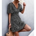 thumbnail image 2 of Vestido de una pieza con estampado floral y mangas con volantes para mujer, vestido informal de verano para uso diario, color negro, talla L, 2 of 5