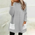 thumbnail image 2 of BiZtdJrK Women's Fuzzy Fleece Sweatshirts Fall Winter Warm Sherpa Lined Pullover Tops Colorblock Long Sleeve Blouse Plush Loungewear with Pockets Prime Sales Gray M, 2 of 7