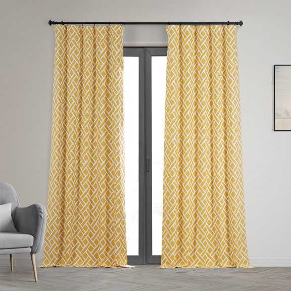 Martinique Yellow Printed Cotton Curtain (1 Panel), Martinique Yellow, 50W X 96L
