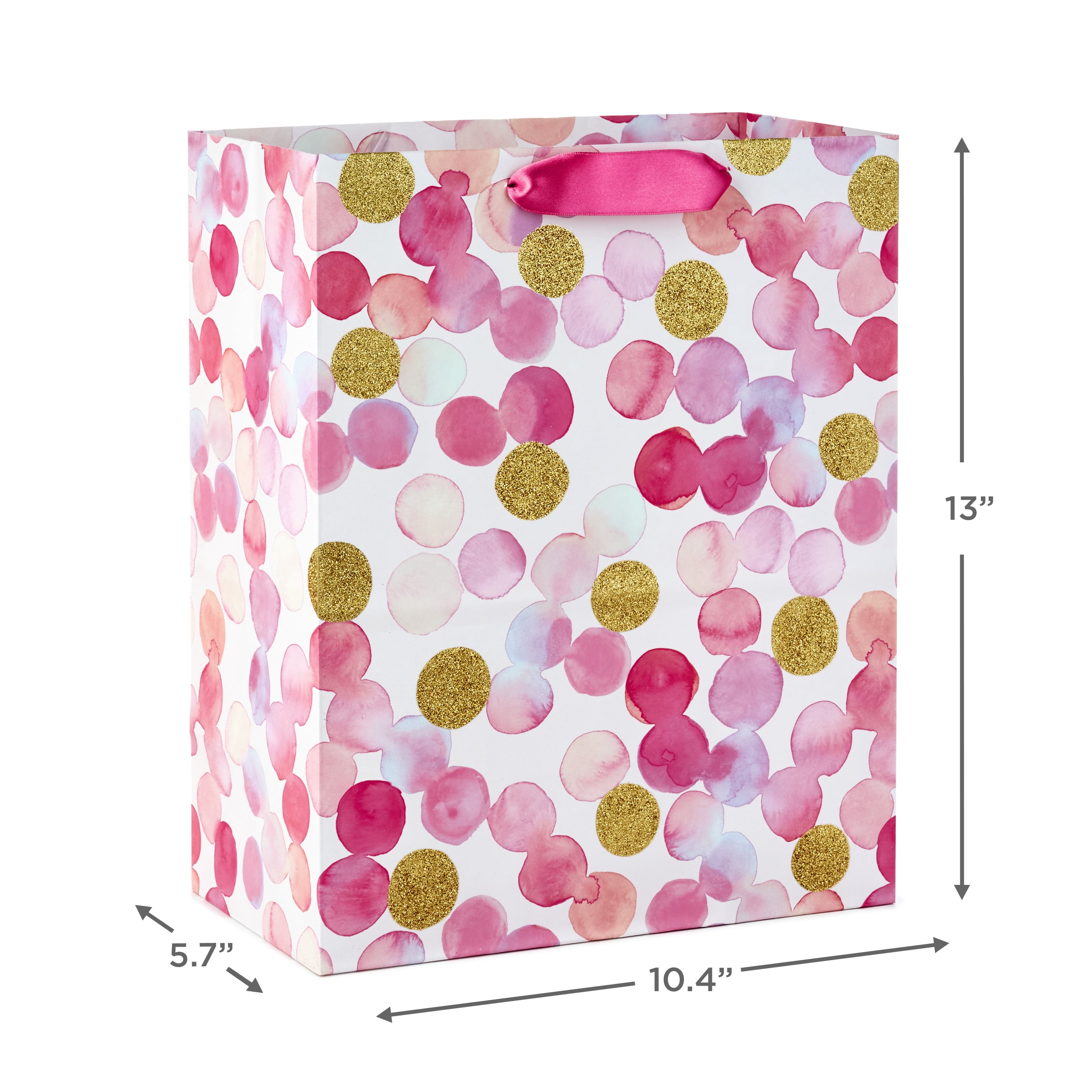 Hallmark Large Gift Bag (Gold Glitter and Pink Watercolor Dots)