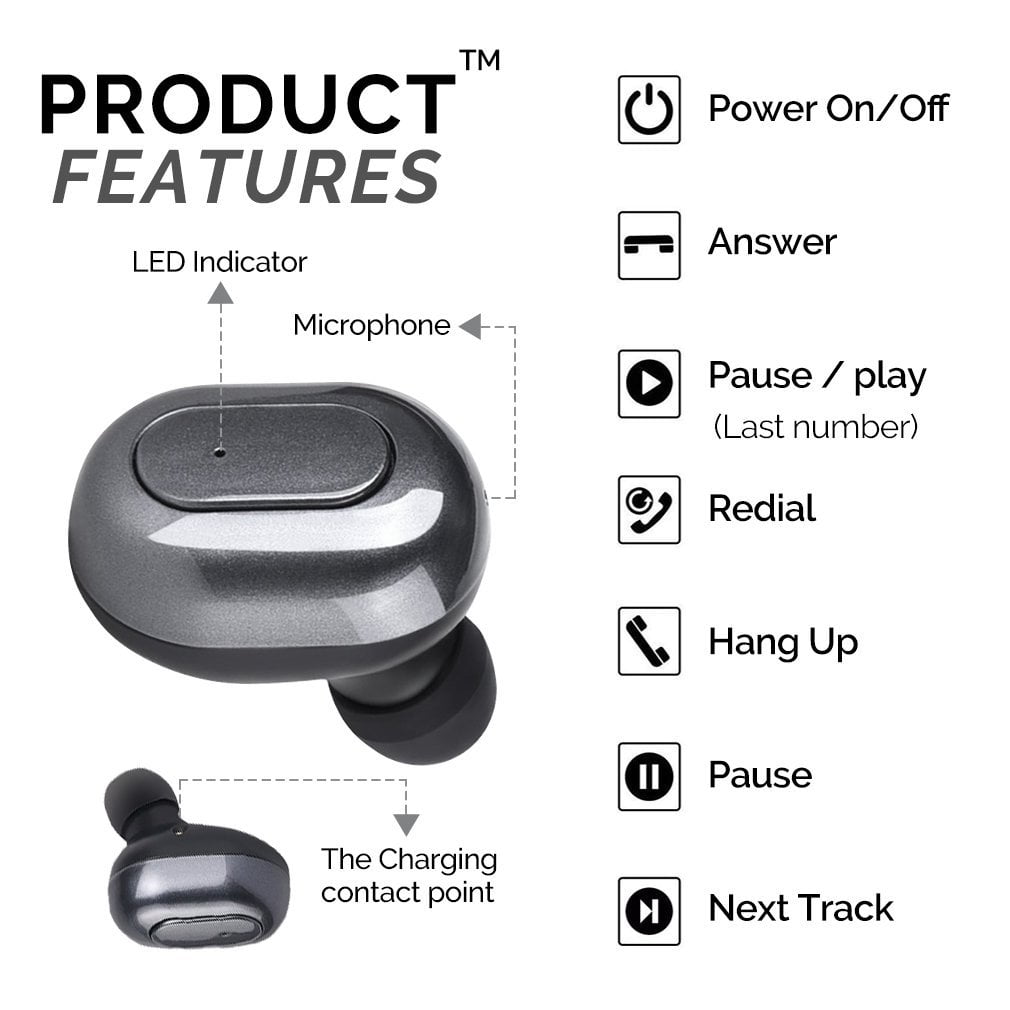 Mini Wireless Earbuds Bluetooth Earpiece Headphone - Noise Cancelling Sweatproof Headset with Microphone Built-in Mic and Portable Charging Case,Balanced, Bass Boost