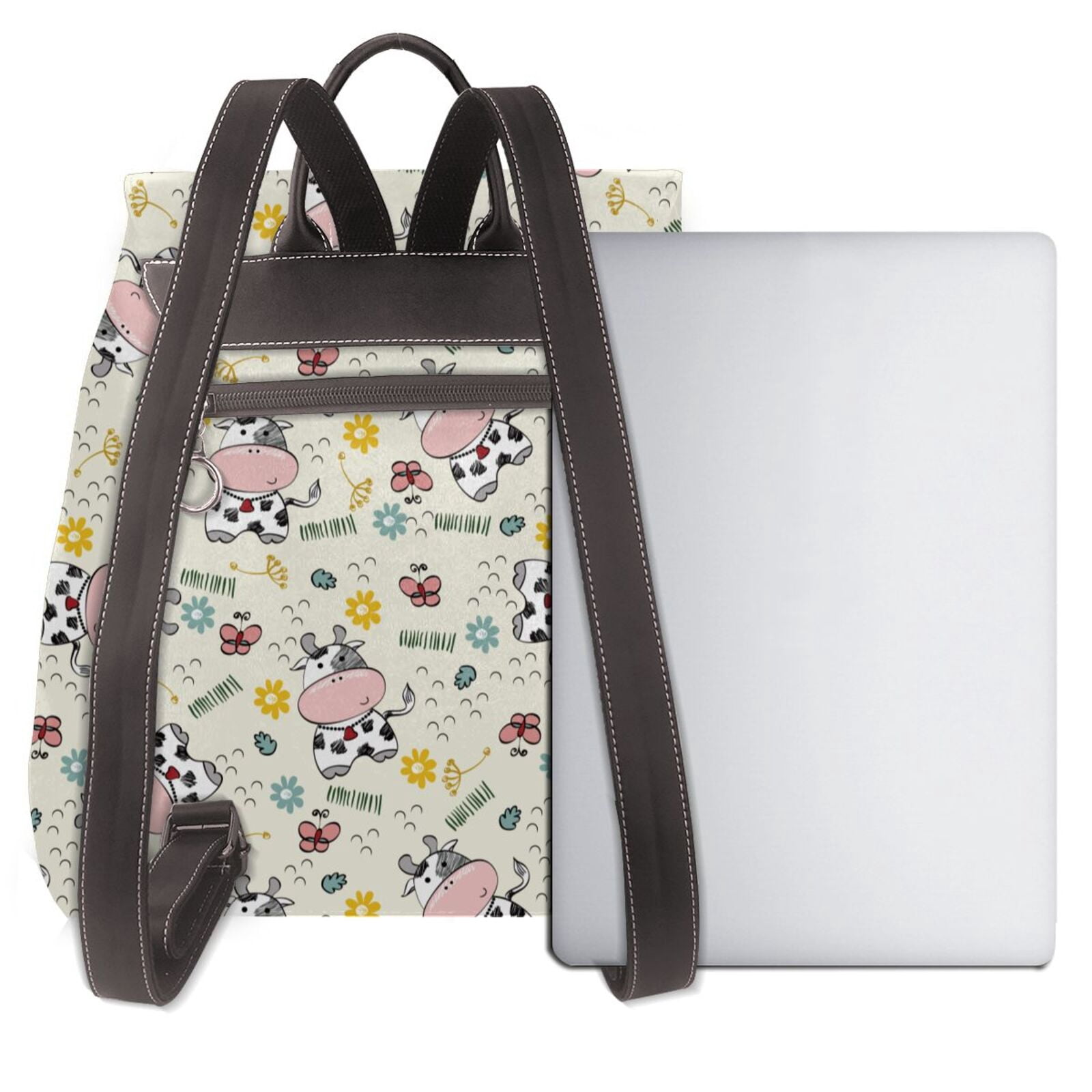 Kuqiui Cute Cow Print Leather Backpack Purse For Women Fashion Ladies Vintage Bags Casual College Travel Backpacks bag