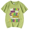 thumbnail image 5 of Mardi Gras Shirts for Girls Carnival Party Shirt Casual Crewneck Short Sleeve T-Shirt We Don't Hide Crazy Letter Print Tee Tops Kids Clothes Light Green 10-11 Years, 5 of 5