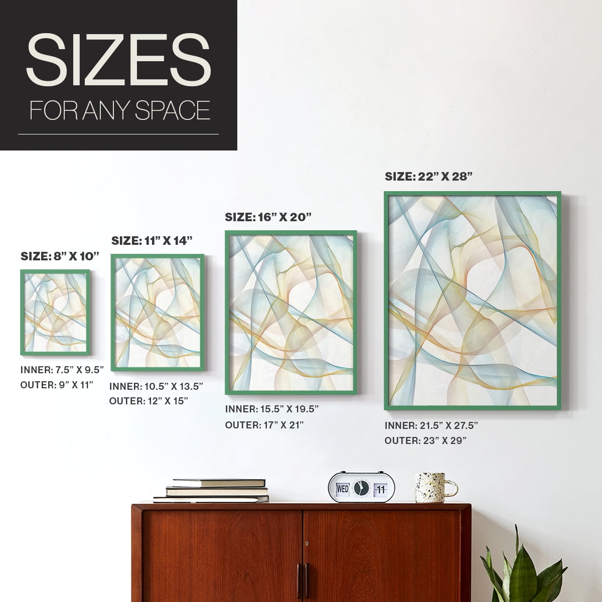 Curves and Waves III Framed Print in Green Solid Wood Framed Print No Nail Hanging