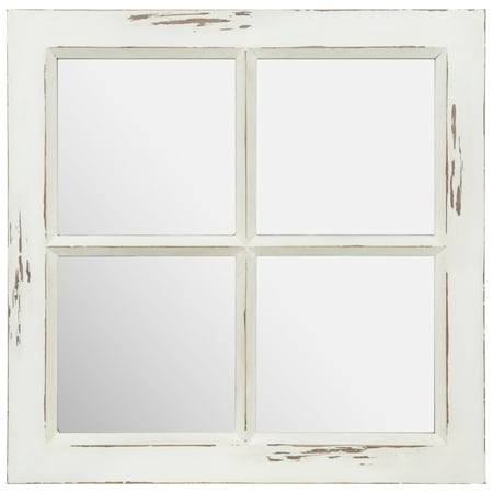Gallery Solutions Distressed White Rustic Framed Window Pane Wall