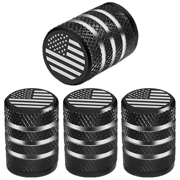 Tire Valve Stem Covers with Plastic Liner Corrosion Resistant Leak-Proof American Flag Tire Valve Caps for Car Truck SUV Motorcycle Bike and Bicycle (4 Pack)