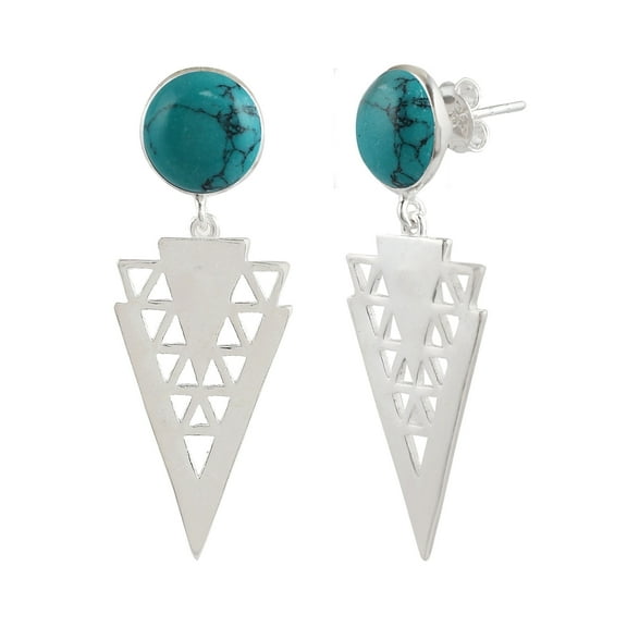Femme Jam 925 Sterling Silver Natural Turquoise Gemstone Designer Dangle Drop Earrings for Women