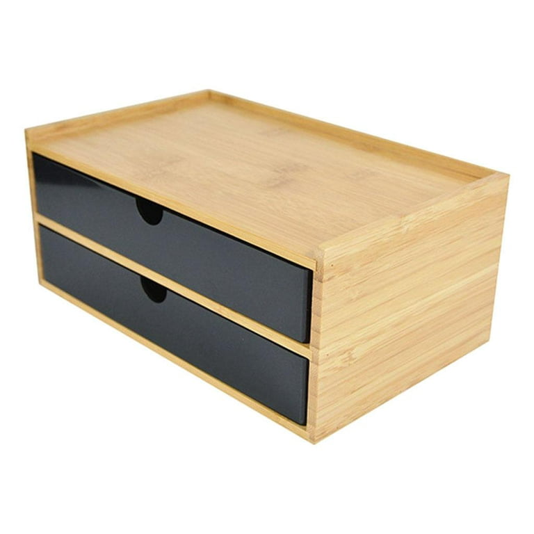 Bamboo Desktop Storage Drawer Scissors Supplies Premium for Study Bathroom  , black double layer