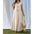 thumbnail image 6 of Women'S Tank Maxi Dress A-Line V-Neck Sleeveless Solid Color Loose Casual Long Beach Dresses Coverups Apricot Color XXL, 6 of 9