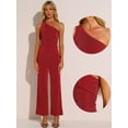thumbnail image 2 of DARING DIVA Women's One Shoulder Sleeveless Crop Top Wide Leg Pants 2 Pcs XS Red, 2 of 6