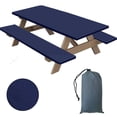 thumbnail image 2 of 3 Pcs Picnic Table Bench Cover Set,Stretch Polyester Fabric Waterproof Oilproof Tablecloth for Patio Porch Picnic Use,Washable Outdoor Furniture Protector with Storage Bag, 2 of 6