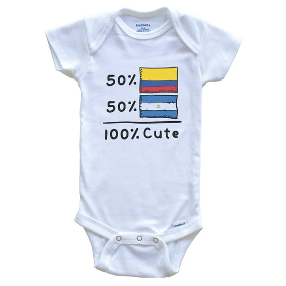 50% Colombian Plus 50% Nicaraguan Equals 100% Cute Colombia Nicaragua Flags Baby Bodysuit, 0-3 months white